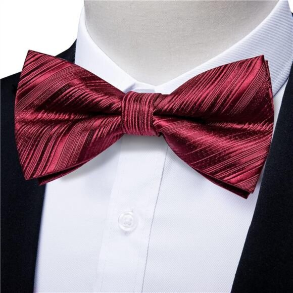 Pre-Tied Bow Ties for Men Burgundy Striped - Picture 2 of 7